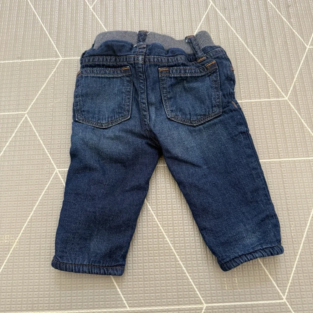 Gap Baby Fleece Lined Jeans 0-3 Months Straight Leg Dark Wash EUC